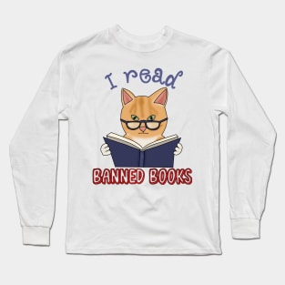 I read banned books (fluffy orange cat) Long Sleeve T-Shirt